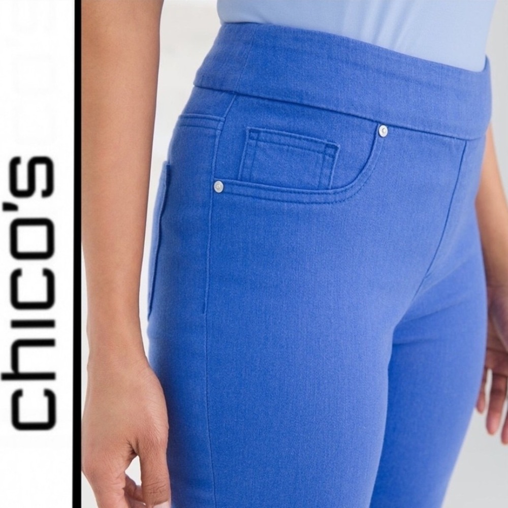 Chicos Blue Pull On Capri Pants Womens 00 US 2 Stretch Pockets Legging 570324404